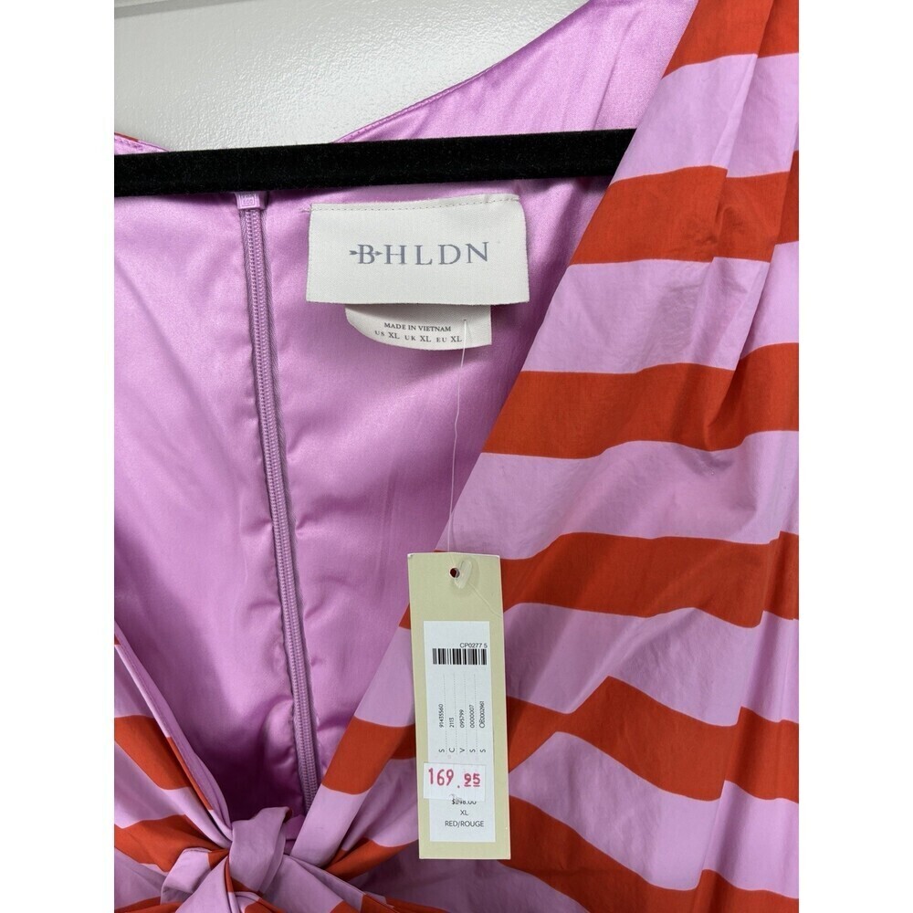 BHLDN NWT Madeline Sleeveless V-Neck Cutout Taffeta Midi Dress Pink Stripe XL - Picture 5 of 9